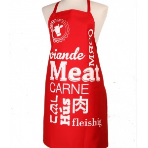 Red Meat Apron with White Text and Multiple Languages by Barbara Shaw Maison & Cuisine

