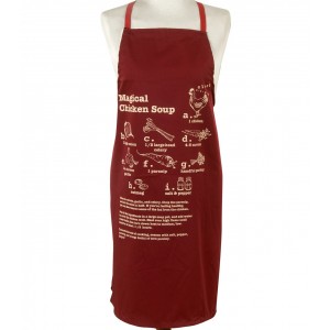 Red Cotton Apron with Chicken Soup Recipe by Barbara Shaw CLEARANCE