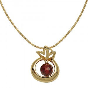 Gold Plated Pomegranate Necklace with Single Synthetic Garnet Colliers & Pendentifs