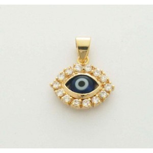 Pendant with Evil Eye and Zircon Stones in Gold Plated Colliers & Pendentifs