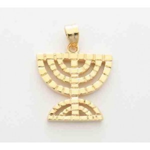 Menorah Pendant with Carved Design in Gold Plated Colliers & Pendentifs