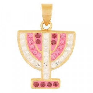 Gold Plated Menorah Pendant with Amethyst, Rose and Zircon Colliers & Pendentifs