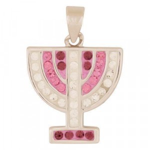 Rhodium Plated Menorah Pendant with Amethyst, Rose and Zircon Colliers & Pendentifs