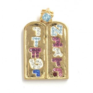 Ten Commandments Pendant in Gold Plated with Mix of Stones Marina Jewelry