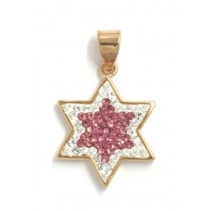 Star of David Pendant with Rose Zircon and White Stones Colliers & Pendentifs