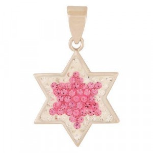Star of David Pendant Rhodium Plated with Rose Stones Colliers & Pendentifs