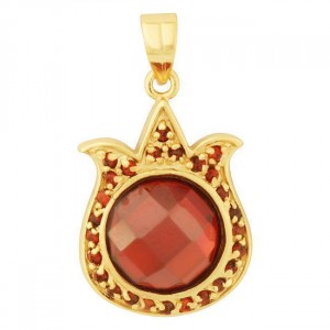 Pomegranate Pendant in Gold Plated with Garnet Stone Colliers & Pendentifs