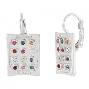 Square Earrings in Rhodium Plated with Hoshen Design Marina Jewelry