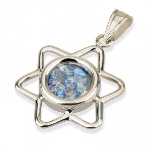 Star of David Pendant with Roman Glass Center Colliers & Pendentifs