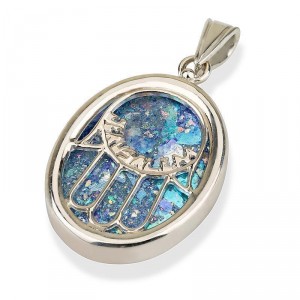 Hamsa Pendant in Silver with Roman Glass Ben Jewelry