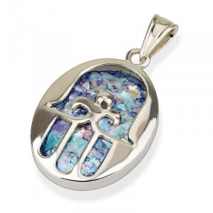 Silver Hamsa Pendant with Roman Glass Ben Jewelry