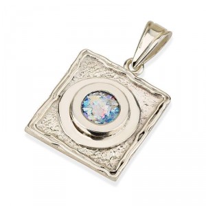 Silver Square Pendant with Roman Glass Ben Jewelry