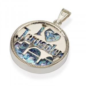 I Heart Jerusalem Silver Pendant with Roman Glass Colliers & Pendentifs