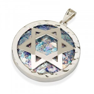 Star of David Pendant in Silver with Roman Glass Colliers & Pendentifs
