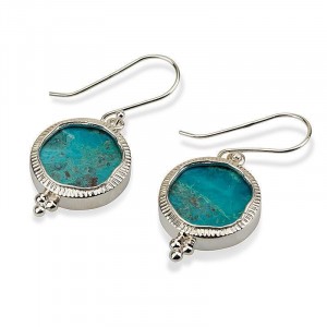 Silver Round Earrings with Eilat Stone Boucles d'Oreilles