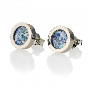 Circle Earrings in Silver with Roman Glass with Pushback Ben Jewelry