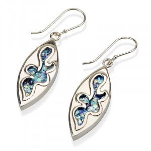 Silver Earrings in Marquise Shape with Roman Glass Ben Jewelry