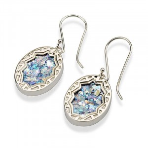 Silver Oval Earrings with Roman Glass Center Ben Jewelry