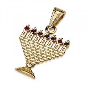 Menorah Pendant in 14K Gold and Ruby Gemstones   Ben Jewelry