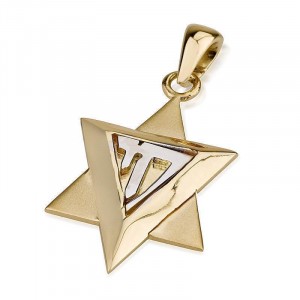 Star of David and Chai Pendant in 14K Gold Colliers & Pendentifs