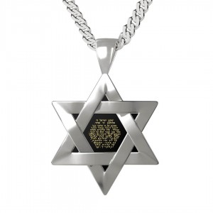 925 Sterling Silver Star of David Necklace with Onyx Stone and 24K Gold Shema Yisroel Inscription Colliers & Pendentifs