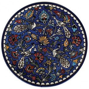 Armenian Ceramic Plate with White Peacock and Floral Motif Armenian Ceramics
