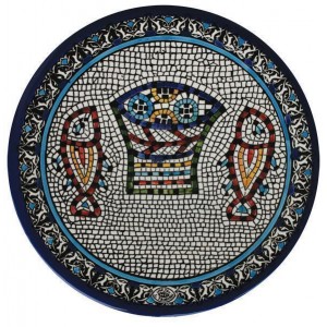 Armenian Ceramic Plate with Mosaic Fish & Bread