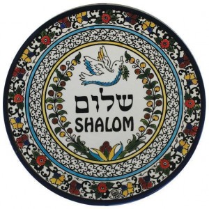 Armenian Ceramic Plate with Dove and Peace in Hebrew & English Armenian Ceramics