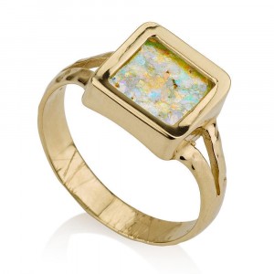 Ring with Roman Glass in 14k Yellow Gold