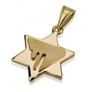 Star of David Pendant with Chai Design in 14k Yellow Gold Colliers & Pendentifs