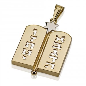 Ten Commandments with Star of David Pendant in 14k Yellow Gold Star of David Jewelry