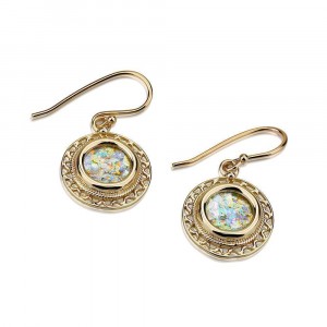 Earrings with Wavy Cord and Roman Glass in 14k Yellow Gold Ben Jewelry