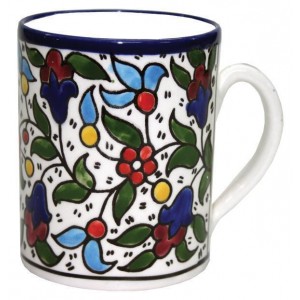 Armenian Ceramic Mug with Anemones Flower Motif Jewish Souvenirs