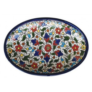 Armenian Ceramic Oval Bowl with Anemones Flower Motif Boules