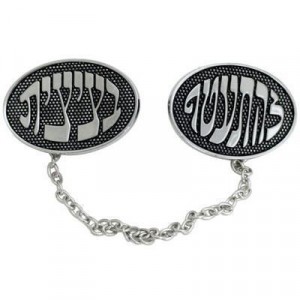 Nickel Tallit Clips with Hebrew Text in Oval Shape