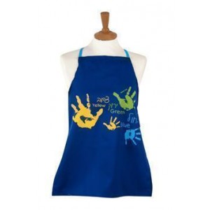 Apron in Blue with Hand Prints & Hebrew Text in Cotton Maison & Cuisine
