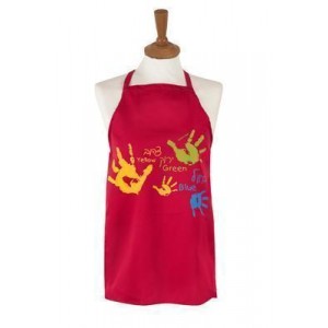 Apron in Red with Hand Prints & Hebrew Text in Cotton Maison & Cuisine
