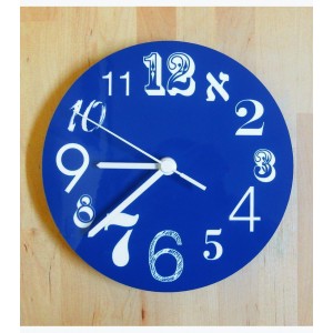 Wall Clock in Royal Blue with Numbers in Contrasting Fonts Horloges