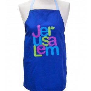 Apron for Kids with Jerusalem Design in Royal Blue Aprons and Oven Mitts