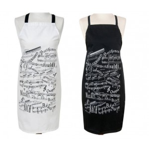White Cotton Apron with Musical Notes in Black