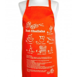 Cotton Apron with Recipe for Hot Challahs in Orange DEALS