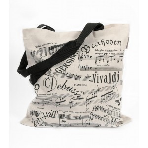 Canvas Tote Bag with Music Notes in Black and White Accessoires Juifs
