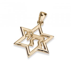 14 Yellow Gold Star of David & Chai Pendant Colliers & Pendentifs