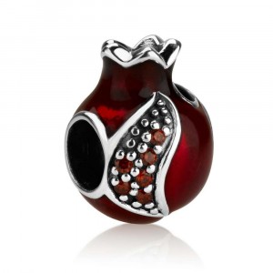 Pomegranate Charm in Sterling Silver with Red Enamel Charms
