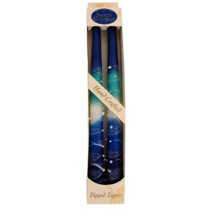 Blue, White and Turquoise Wax Shabbat Candles by Safed Candles Bougies de Fêtes Juives