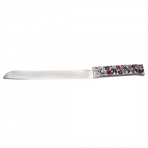 Dorit Judaica Floral Challah Knife (Red, Black and Grey) Couteaux à Hallah