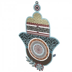 Dorit Judaica Hamsa Wall Hanging With Home Blessings and Leaf and Mandala Patterns Bénédictions