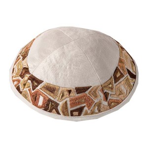 Yair Emanuel Kippah with Gold and Brown Mosaic Pattern and 4 Sections Kippas