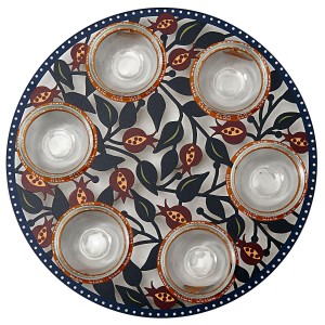Glass Seder Plate with Pomegranate Motif by Dorit Judaica Artistes & Marques