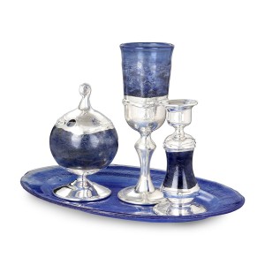 Handcrafted Glass and Sterling Silver Havdalah Set (Blue) Ensembles de Havdala